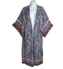 Angie Kimono S Purple Floral Open Front Duster Oversized Hippie Festival Boho