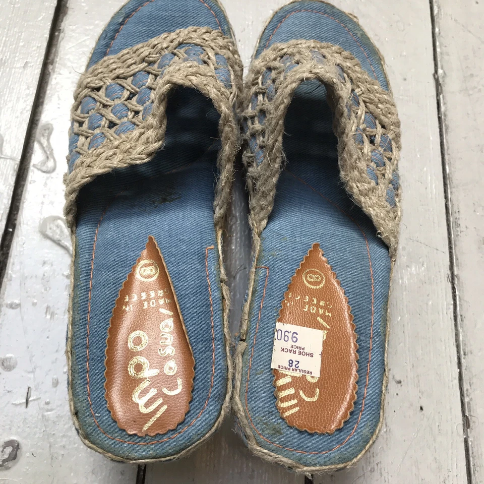 "Sandalia Boho Hippy 8 de Colección Años 70 Impo Informal Grecia Denim Tejida Madera Cuña 3""" Foto 4 de 4