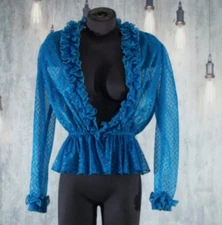 Electric Blue Ruffle sheer top performance stage dress up size M
