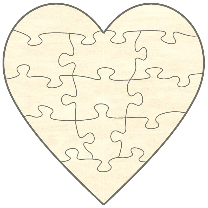 PUZZLENET Blanko Holz-Puzzle Herz, 12 Teile, 38x38 cm, zum Selbst Bemalen und Gestalten