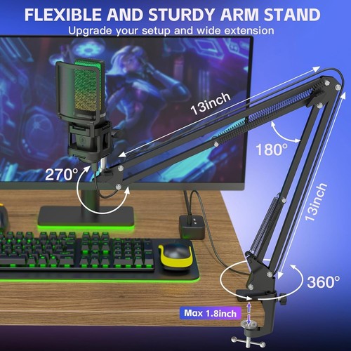 Zealsound Gaming USB Microphone,Noise Cancellation Condenser Mic,Rgb Microphone - Picture 4 of 7