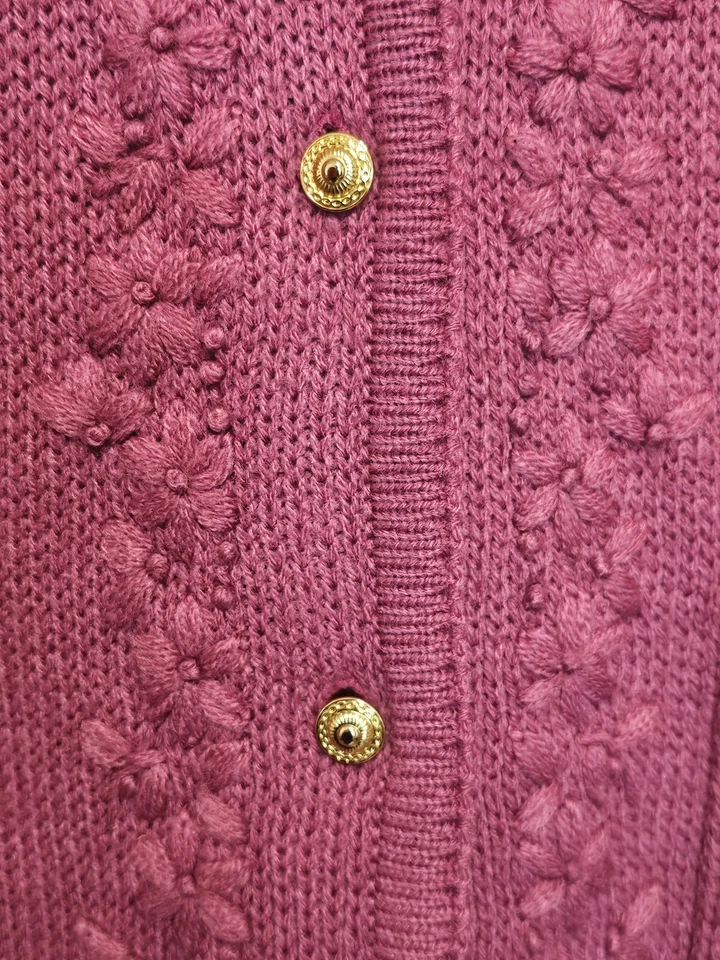 Cárdigan Suéter Bon Worth Rosa Oscuro Tejido Floral Bordado Granny Core Talla M Foto 4 de 4
