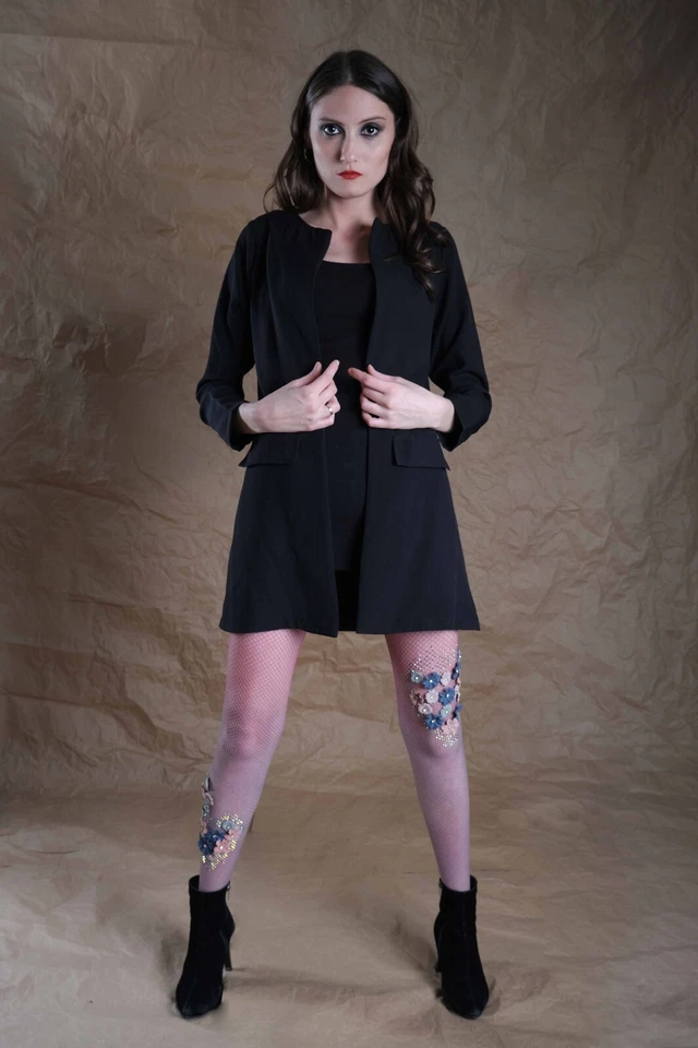 Medias de red degradadas, flores y cuentas adornadas, calcetines de red hechos a mano Foto 2 de 4