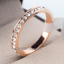 R080 Women Full Eternity Band 3MM Wedding Ring 18KGP Rhinestone K1/2 -S