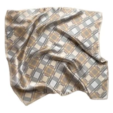 100% Mulberry Silk 20" Square Scarf Women Neckerchief Bandana Gray Brown Check