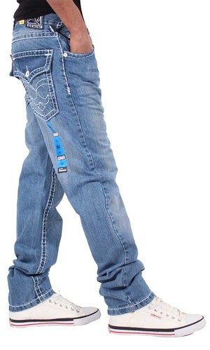 Peviani Men’s Denim Jeans – Regular Fit Straight Leg – Embroidered Pockets – SWB - Picture 3 of 4