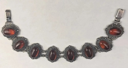 Pulsera de plata de ley panel ámbar 7,5" 14 mm ámbar grueso 925 vintage - Imagen 2 de 10
