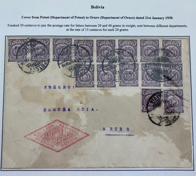 1930 Potosi Bolivia Commercial National Footwear Cover To Oruro Hand Stamp