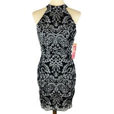 Emerald Sundae Dress Womens Juniors' Small Black Embroidered Metallic Bodycon 