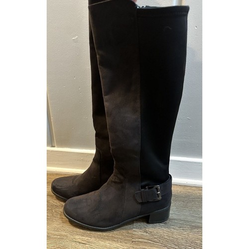 LAURA ASHLEY Amherst Knee Riding Boots Black Faux Suede Side Zip Buckle Size 8M - Picture 3 of 8