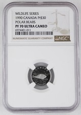 Canada 1990 $30 1/10 Oz Platinum Proof Coin NGC PF70 UC Wildlife - Polar Bears 2420.40 per troy oz