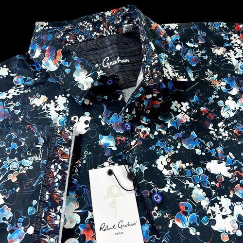Robert Graham Geometric Colorful Floral Bold Black Short Sleeve Sport Shirt XL - Picture 13 of 13