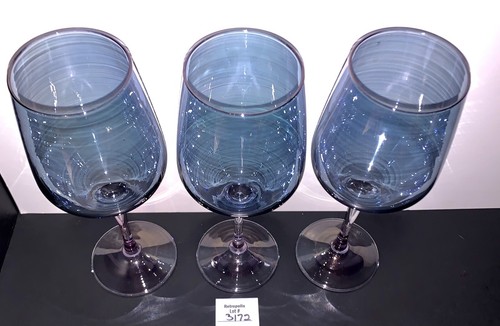 3 Purple Blue Iridescent Wine Water Glasses Stemmed Barware - Picture 7 of 13