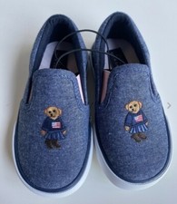 Polo Ralph Lauren Sz 5 Bal Harbour Bear Slip On Girl Chambray Pink Shoe Toddler