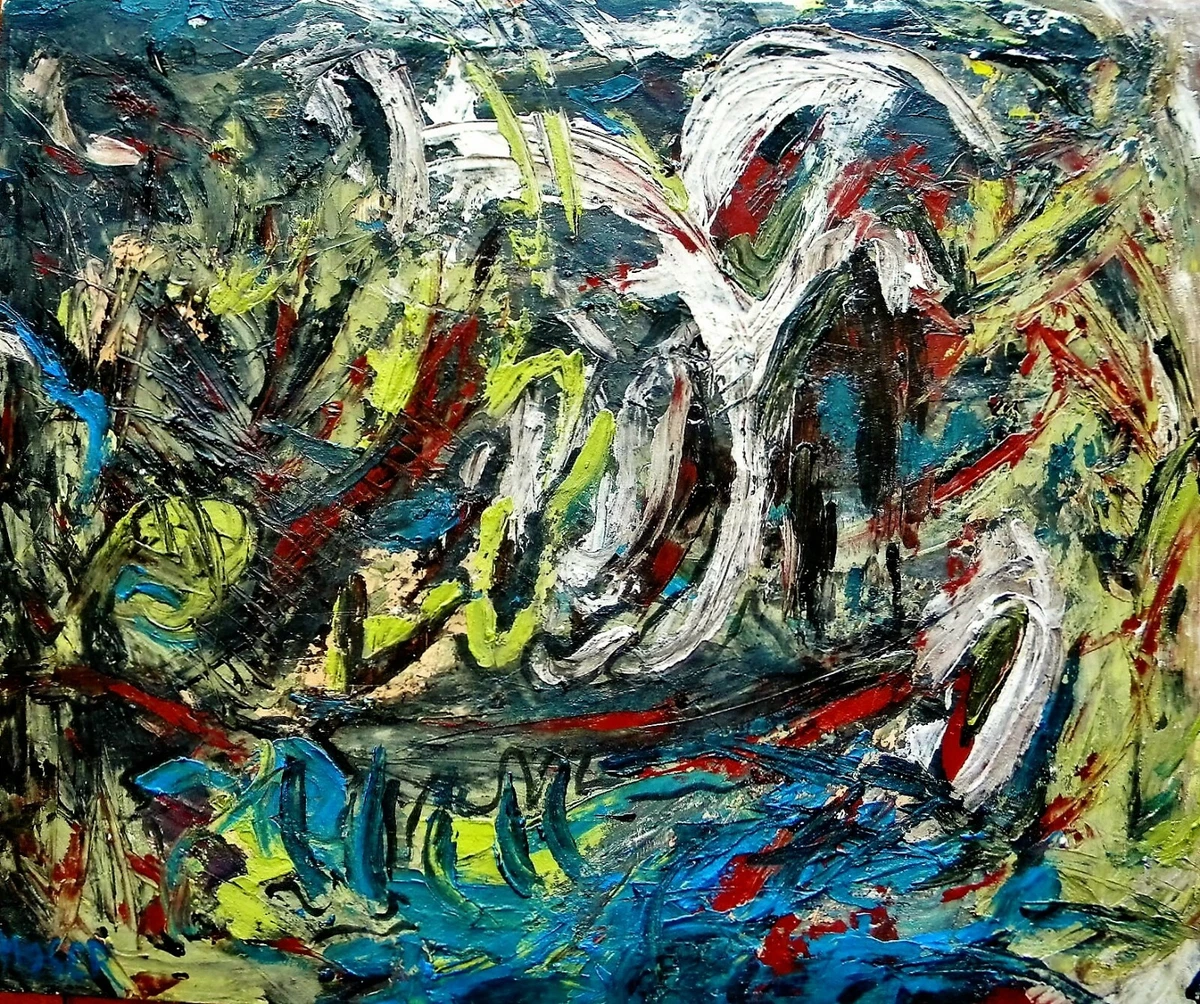 WINFRIED MOSER SUIZA 1914-1997 EXCELLENT ABSTRACT COMPOSITION OIL/CANVAS