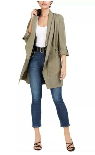 Bar III Womens Green Drape-Front Anorak Jacket Size: S