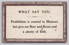 What Say You Anti Prohibition in Missouri Give Me Beer and Booze 1909 Postcard