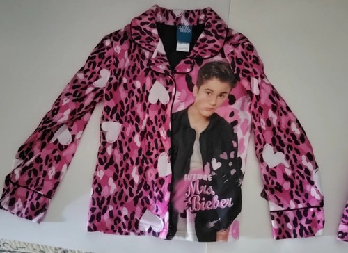 Niñas Justin Bieber Rosa Negro Blanco Estampado Leopante 2 Piezas Pijama Talla Pequeña 4-6 - Imagen 3 de 6