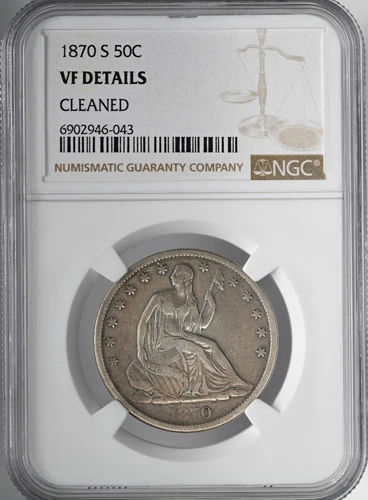 1870-S  50C  LIBERTY SEATED HALF DOLLAR NGC VF DETAILS "CLEANED" #6902946-043