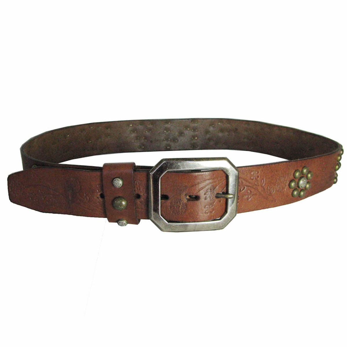 True Religion Los Angeles Studded Brown Leather Belt Men's