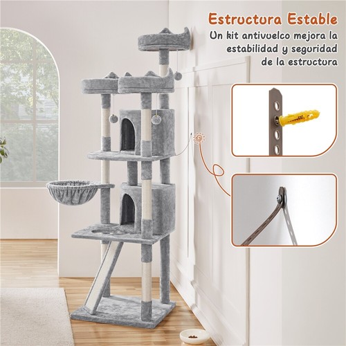 Rascador Árbol para Gatos Grandes Torre de Gato con 3 Plataformas 2 Cuevas Cesta - Imagen 13 de 21