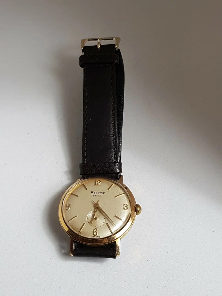 Hermoso reloj mecánico vintage enchapado en tono dorado Regency 15 joyas Foto 3 de 4