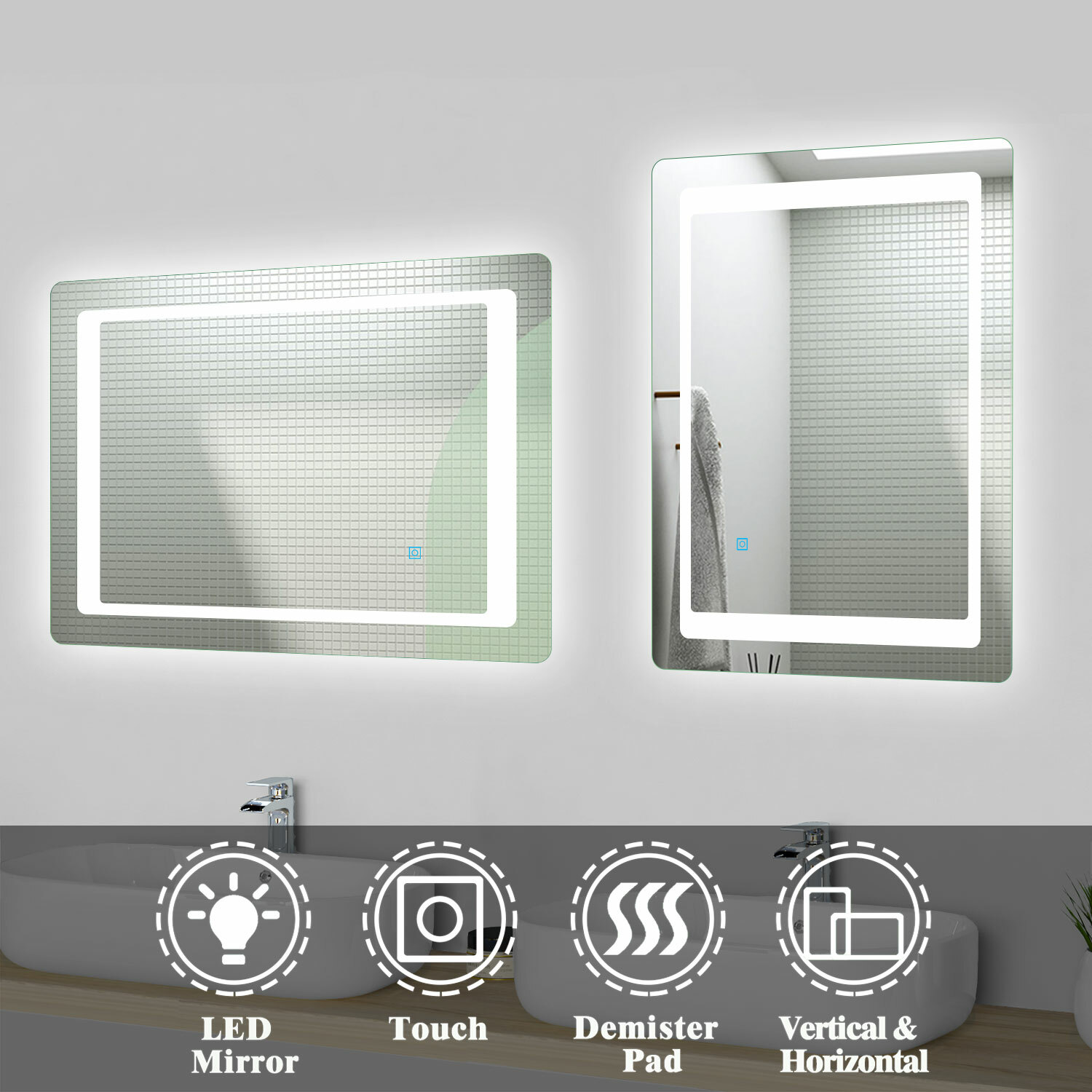 Bathroom LED Mirror Illuminated Lights with Demister Touch Sensor Make ...