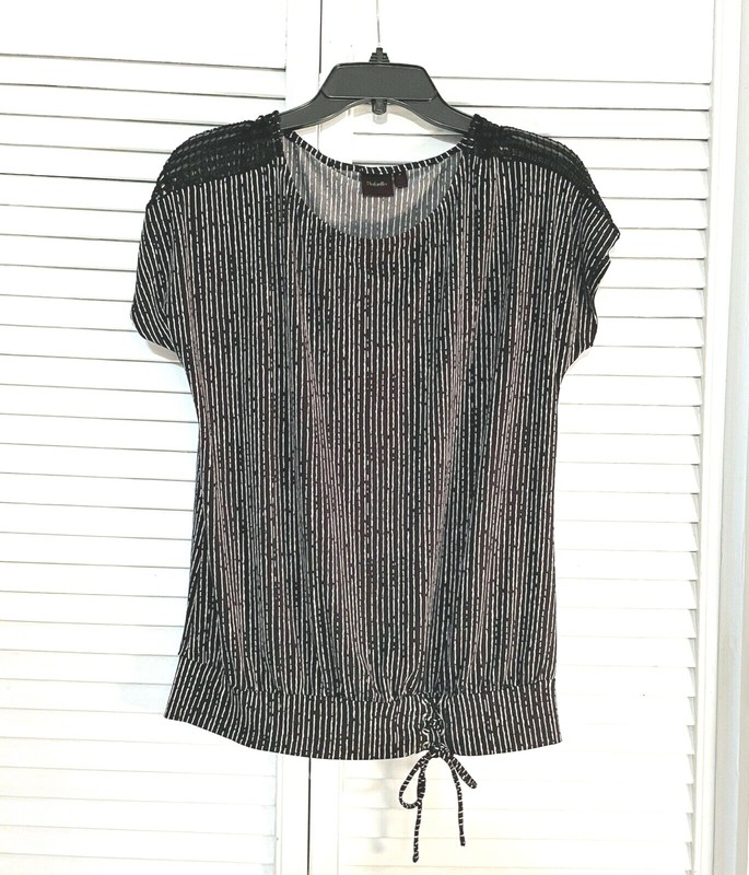 Rafaella Top - Black with white stripe - Size Medium