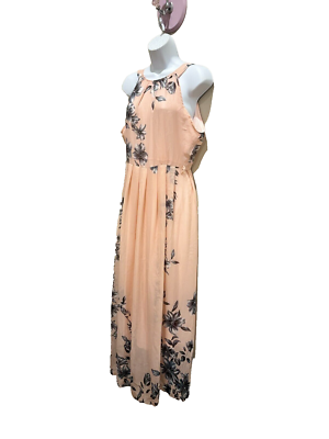 Fashion Mia Pastel Pink with Gray Flowers Sleeveless Maxi Dress Large | eBay
