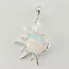 White Sun and Moon Star FIRE OPAL Pendant - 925 STERLING SILVER  #103e