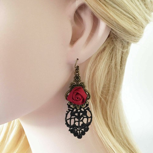 Gothic Victorian Lace Choker Necklace Earrings Costume Party Halloween Cosplay - Picture 2 of 80