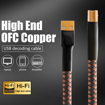 4N Pure Copper USB Cable USB 2.0 Type A to Type B Cord for HIFI Audio Decoding