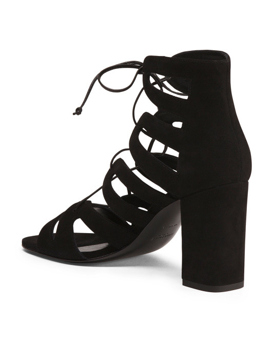 Sandali scamosciati nuovi con scatola Saint Laurent Made In Italy tacco a blocco cinturino 35 $895