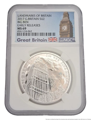 2017 NGC MS 69 Great Britain Big Ben First Release 1ozt 999 Silver Coin Bullion