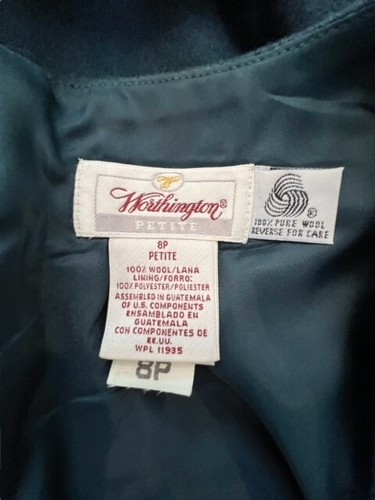 Vintage Worthington Size 8P Forest Green 100% Wool Lined Jumper Dress Pockets - Picture 7 of 13