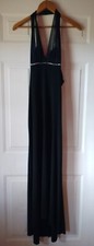 Long Black Cocktail Prom Party Dress, rhinestone trim ,size medium