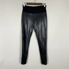 SPANX Assets Leggings Womens Size M Black All Over Faux Leather Shapewear Pullon