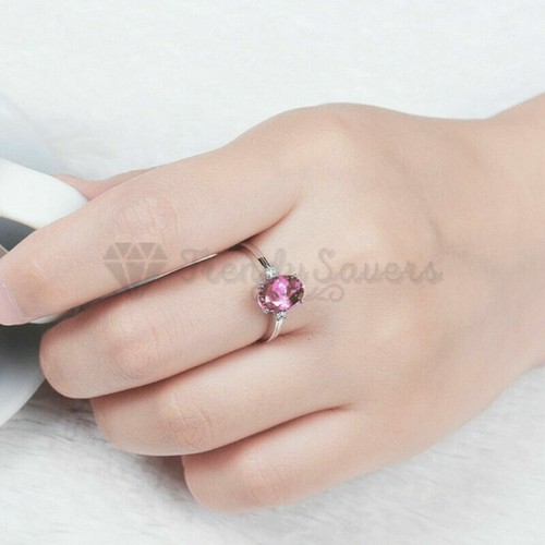 925 Sterling Silver Pink Blue Green Oval Stone Adjustable Engagement Ring Band - Picture 26 of 39