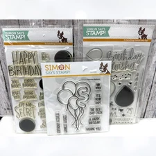 Simon Says Stamp BIRTHDAY BALLOONS Party Greetings Rubber Stamps Lot of 3