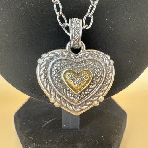 Judith Ripka Herz Anhänger in Sterlingsilber mit 18k Gold/Diamanten mit JR Kette! - Bild 4 von 18