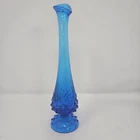 Vintage MCM Fenton Colonial Blue Hobnail 9.5" Tall Swung Bud Vase Retro Glass