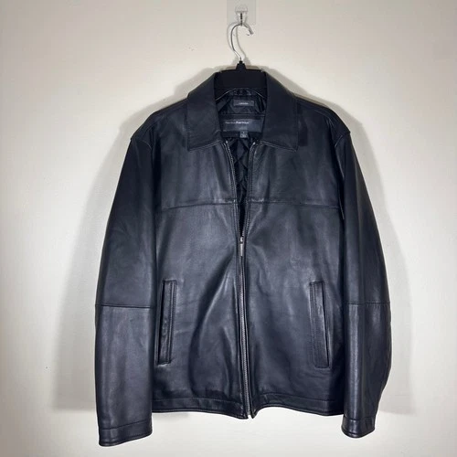 Perry Ellis Portfolio Lambskin Leather Black Jacket Quilted Lining video thumbnail