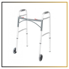 Drive Medical Deluxe Folding Walker w/ Two Buttons 5-inch Wheels Lightweight