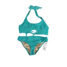 Shade Shore Bikini Set Womens Small Blue Padded Textured Halter Keyhole NWT