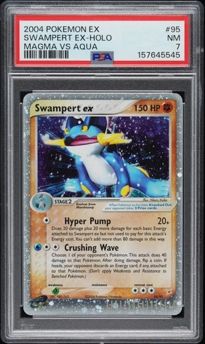 2004 POKEMON EX TEAM MAGMA VS TEAM AQUA #95 SWAMPERT EX-HOLO PSA 7