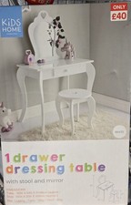 Premium Kids Dressing Table, Girls Vanity Set w/ Mirror Stool Unicorn-Designed