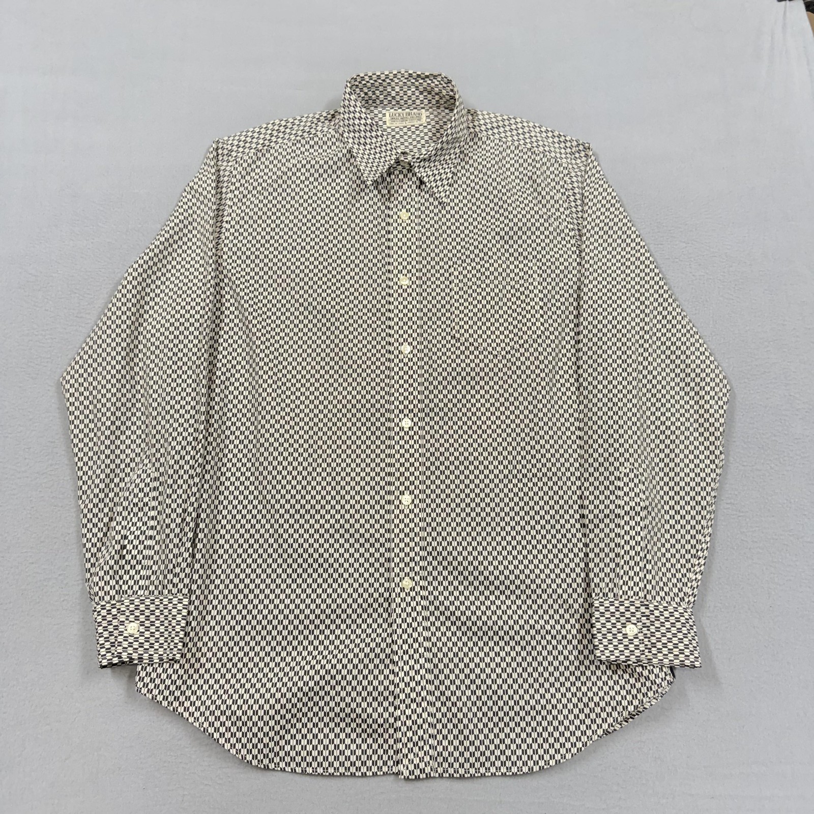 Lucky Brand Shirt Mens Large Black Geometric Long Sleeve Button Up Casual