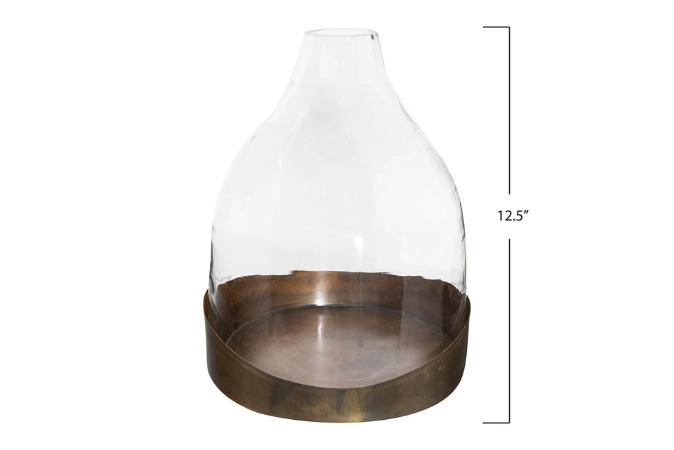 Сложный стеклянный колокольчик с металлическим лотком, прозрачный и медный - Изображение 2 из 4