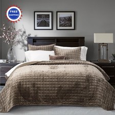 RECYCO Luxury Velvet Quilt Set King Size Bedding Sets Ultra Soft Velvet