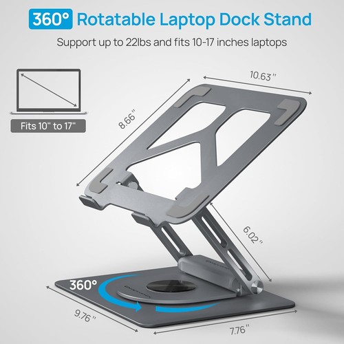 Adjustable Laptop Stand with 360 Rotating Base & USB Docking Station for Grey - 第 3/8 張圖片